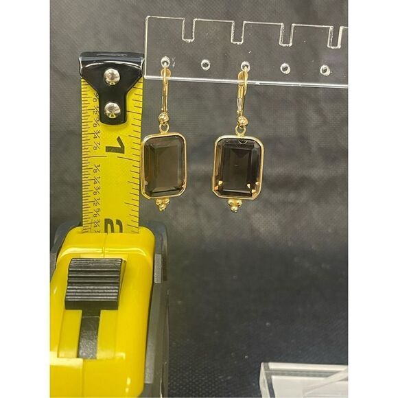 Gold 14k Smokey Quartz Drop Earrings - Picture 4 of 5